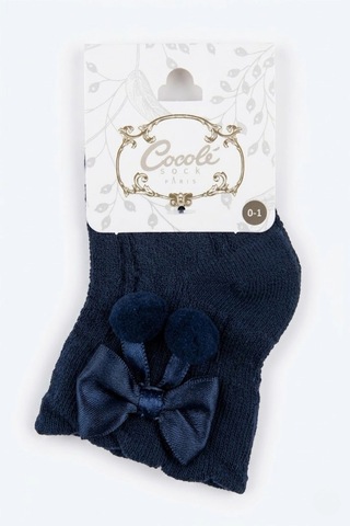 Cocole Socks Kız Çocuk Aksesuarlı Soket Çorabı Tekli Pamuklu Ponponlu Lacivert Desenli