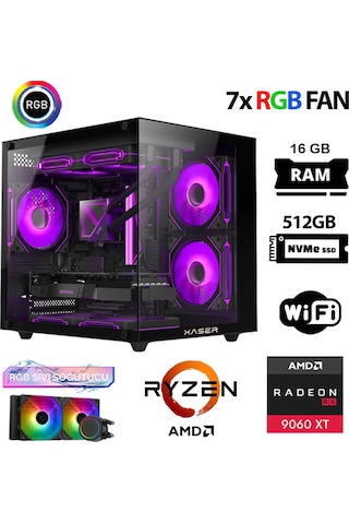 Xaser ECO-X90 Ryzen 7 5700X 16 GB 512 GB M.2 NVMe SSD 16 GB RX9060XT Free Dos Masaüstü Oyuncu Bilgisayarı