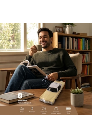 Buffer Retro Amerikan Klasik Araba Bluetooth Hoparlör, Işıklı Nostaljik Radyo Ve Kablosuz Müzik Çalar