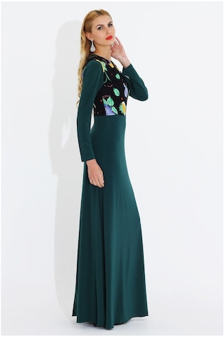 Nidya Moda Büyük Beden Elbise-4046Y Yeşil