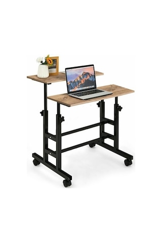 Yükseklik Ayarlı Bilgisayar/Laptop ve Çalışma Masası Tekerli Çam 80X60 Çam