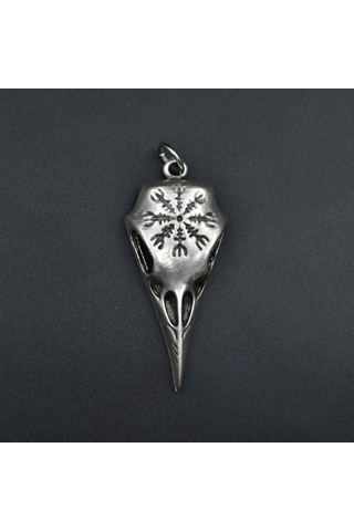 Koruma Kuzgun Kafatası - Vegvisir Gümüş Kaplama Kolye Ucu Silver