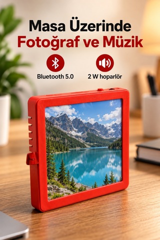 Shnstore Şarj Edilebilir Müzikli Fotoğraf Çerçevesi Kırmızı Gövde Shntknd0720