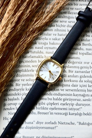 Kadın Kol Saati Siyah Kordon Yeni Sezon Vintage Sade Gold Altın Bb0021 Gri