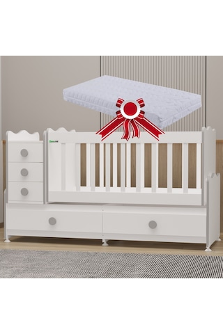 Garaj Home Melina Mdf Çıtalı Beşik + Yatak - Gri Beyaz