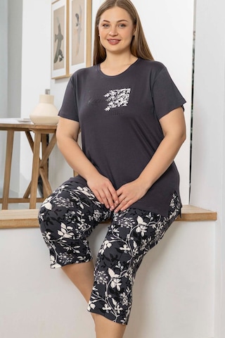 Aydoğan Kadın İnci Büyük Beden Koyu Gri Kapri Pijama Takım 0076 Koyu Gri