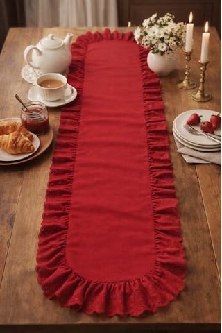 Fırfırlı Fistolu Vintage Kırmızı Duck Keten Runner &yılbaşı Dekoratif Örtü 45x130 Cm Kırmızı