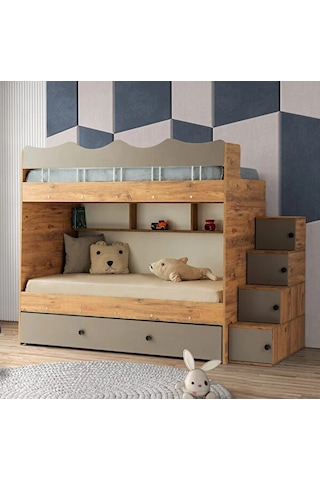 Grey Mdf Çelik Profilli Yavrulu Ranza Ac M2 90 X 190 Cm