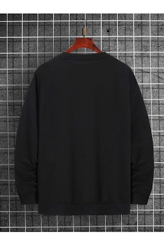 Erkek Yaka Chıcago Baskılı Oversize Sweatshirt Siyah