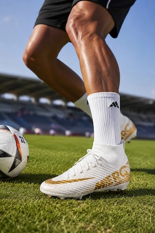In Step Vortex Futbol Kramponu Çoraplı Bilekli Bağcıklı Dişli Taban Halı Saha Ve Çim Saha Krampon Beyaz Alt Beyaz Altın