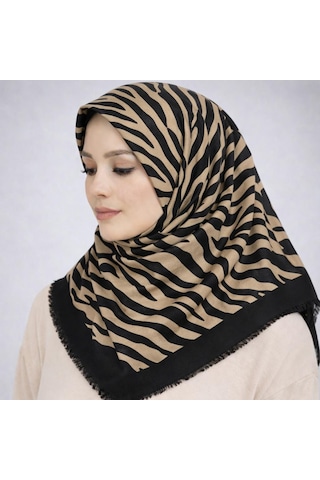 Sinem Emprime Koton Eşarp - Siyah / Karamel-06289 Latte