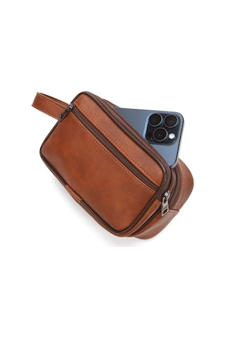 Newish Polo Erkek Bileklik Kemerli Portföy Clutch Traş Kozmetik El Çantası New344 Taba