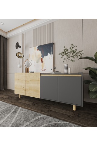 Ravenna Modern Konsol 180 Cm Safir Meşe - Antrasit Antrasit - Safirmeşe