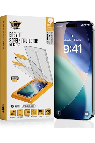 Buff Apple Uyumlu iPhone 17/17 Pro/16 Pro 5d Glass Easyfit 2 Adet Ekran Koruyucu