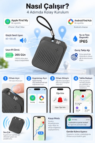 Protap Smart Tag O1 Dual Akıllı Takip Cihazı Apple Bul Ve Android Find Hub Uyumlu 365 Gün Pil Ömrü 1 Adet