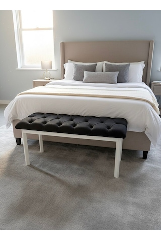 Loft Kapitone Döşeme Beyaz Metal Ayaklı Puf & Bench - 105x40 Cm Siyah