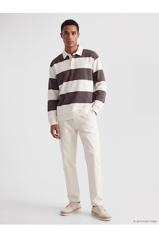 Lcw Vision Bej Polo Yaka Çizgili Erkek Sweatshirt