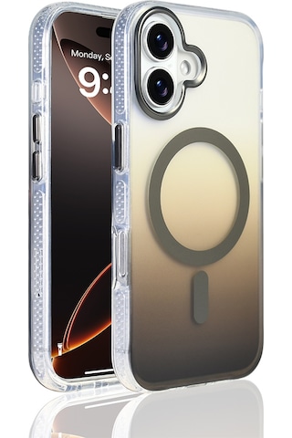 Apple Uyumlu iPhone 17 Kılıf M-safe Şarj Özellikli Transparan Renk Geçişli Zore Toros Kapak Gri