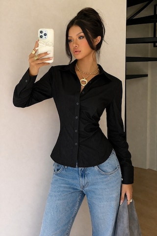 Kadın Premium Gömlek Slim Fit Uzun Kollu Şık Ofis Günlük Kombin Basic Klasik Gömlek Siyah