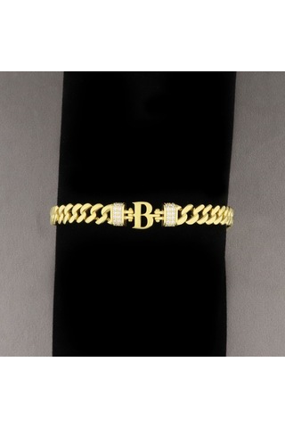 925 Ayar Gümüş B Harfi Gurmet Gold Bileklik