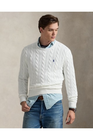 Polo Ralph Lauren Saç Örgü Dokulu Erkek Kazak Beyaz