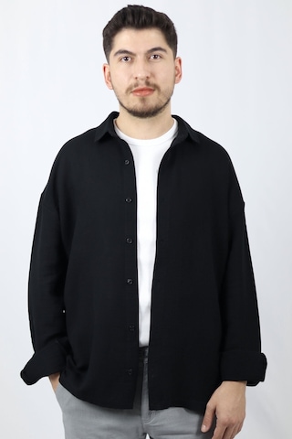 Ventov Keten Dokulu Relaxed Fit Erkek Gömlek Vgm2606 Siyah