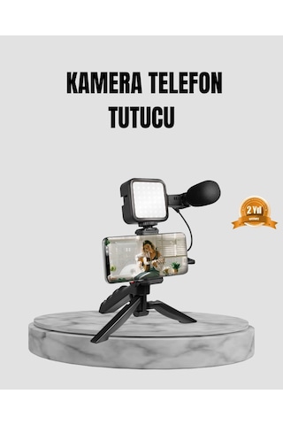 Telefon Video Çekim Kiti Led Aydınlatma Mikrofon Tripodlu Tam Set Çok Renkli