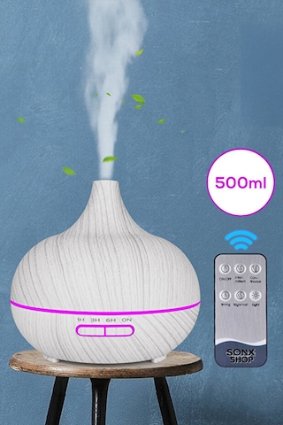 Aroma Difüzör Gece Işığı Beyaz Parke Desen 7 Led Nemlendirici Kumandalı 550 Ml Buhar Makinesi
