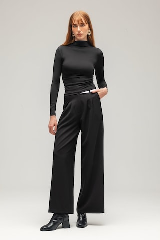 Saade Sââde Kadın Yarım Balıkçı Yaka Basic Örme Bluz - Drape Detaylı Siyah