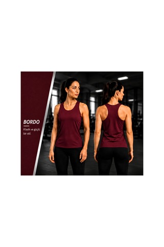 Beydex Bisiklet Yaka Sıfır Kollu Standart Kalıp Kadın Spor Atlet Bordo