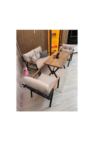 Houseart Balkon ,bahçe , Teras , Cafe ,salon , Metal Kanepe , Metal Kanepe Koltuk ,oturma Takımı 2-1-1 , Yemek Masası , Orta Masa Krem