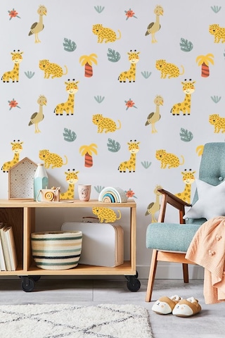 Safari Dostları Temalı 50 Parça Çocuk Ve Bebek Odası Dekoratif Duvar Sticker Seti