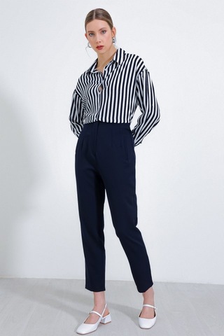 Lacivert Yüksek Bel Kumaş Pantolon 6650 Laci Vert