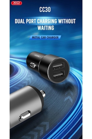 Çift Usb-a Çıkışlı Metal Araç Şarj Cihazı Ve Adaptör Cc30