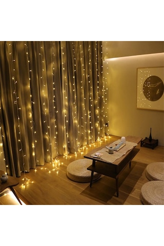 200 Led 8 Fonksiyonlu 2x2 M Perde İp Led, 10 Saçak Gün Işığı Lunaev .