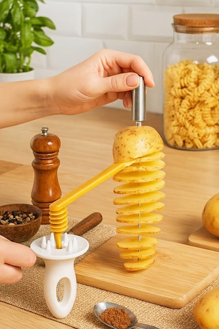 Şekilli Pratik Patates Dilimleme Aparatı Kolay Kullanım Patates Kızartma Aparatı Beyaz