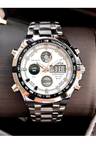 Joefox Çelik Kordon Dijital Ve Analog 2 Yıl Garantili 3 Atm Suya Dayanıklı Erkek Kol Saati Joe.cl06 Gümüş