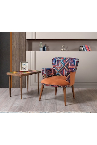 Bienvelle Turuncu Çay Seti 2 Tekli Koltuk+Sehpa (Salon, Balkon, C