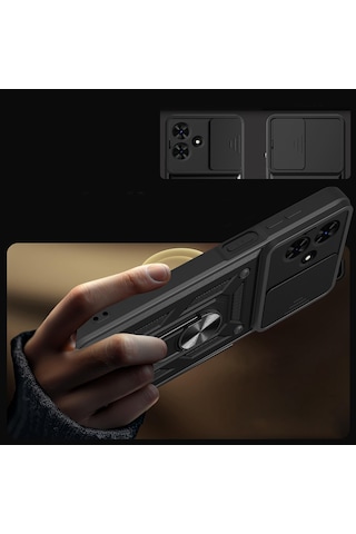 Tecno Spark Go 2 Kılıf Sürgülü Tank Zırh Yüzüklü Mıknatıslı Standlı Kapak S-vega Mavi