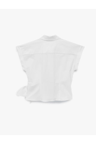 Koton Asimetrik Bağlama Detaylı Slim Fit Kısa Kollu Poplin Gömlek Beyaz 7wak60034ew