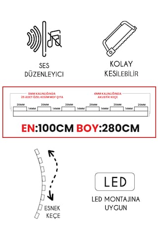 Mdf Ahşap Akustik Duvar Ve Tavan Kaplama Paneli 100 x 275 CM - Beyaz