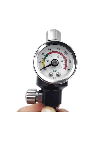 Geeksen Pnömatik Sprey Makinesi Regülatörü 0-140psı - Yağ Su Ayırıcı Filtre - Aluminyum - Siyah