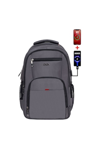 Dada Unisex Gri Okul Sırt Çantası Orta Boy Usb Type-c 14 inç Su Geçirmez Kumaş Lise Üniversite