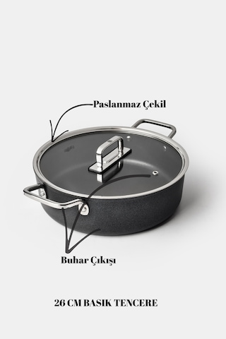 Fin 7 Parça Set 18-22 Cm Derin, 26 Cm Basık, 26 Cm Tava Siyah
