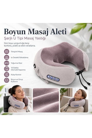 Şarjlı U Tipi Boyun Masaj Aleti Isı Ve Titreşim Özellikli Omuz Bacak Masaj Yastığı