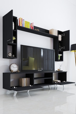 Moonlife Istanbul Dolaplı Kapaklı Tv Ünitesi Siyah