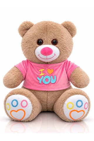 Ayıcık Elbiseli Ayıcık Yeni Seri Renkli 60cm - I Love You & Hediyelik Ayıcık Peluş Oyuncak Açık Kahverengi