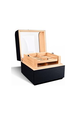 Cigarloong Karbon Desen Camlı Katlı Humidor Puro Kutusu 150s