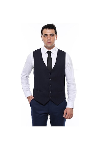 Wessi Lacivert Düz Slimfit Yelek 001