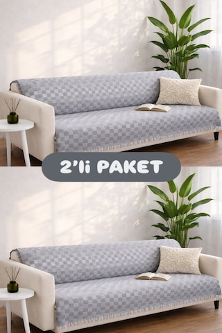 Miracolo Home Pamuklu Koltuk Örtüsü Şalı Kaymaz Dokulu Çok Amaçlı Kanepe Çekyat Örtüsü 170x200 Cm 2'li Paket Antrasit